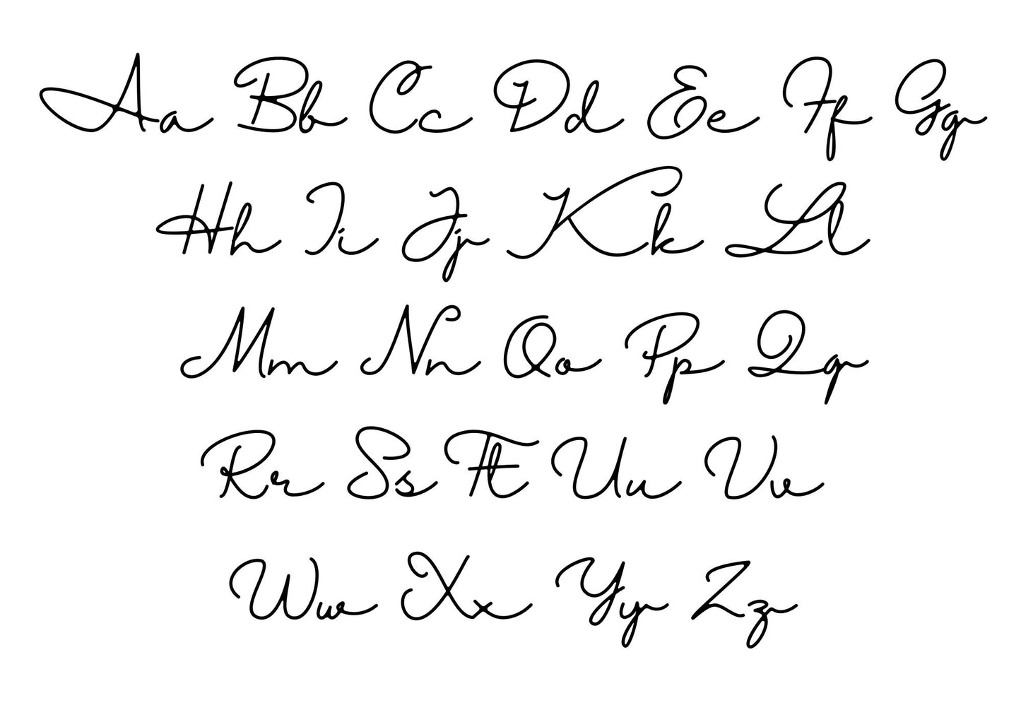 Calligraphic alphabet letters on a white background