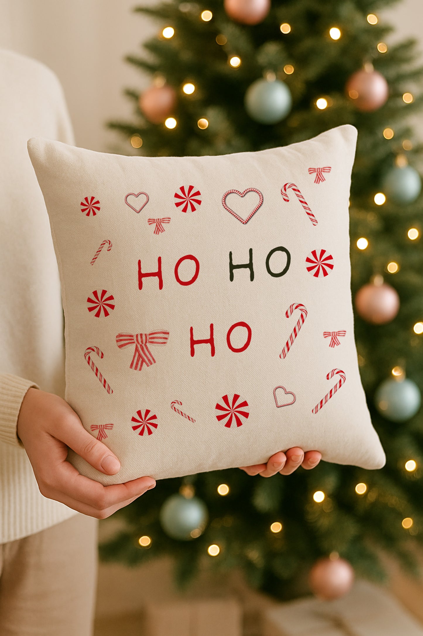 Ho Ho Ho Christmas Cushion - Candy Cane Theme