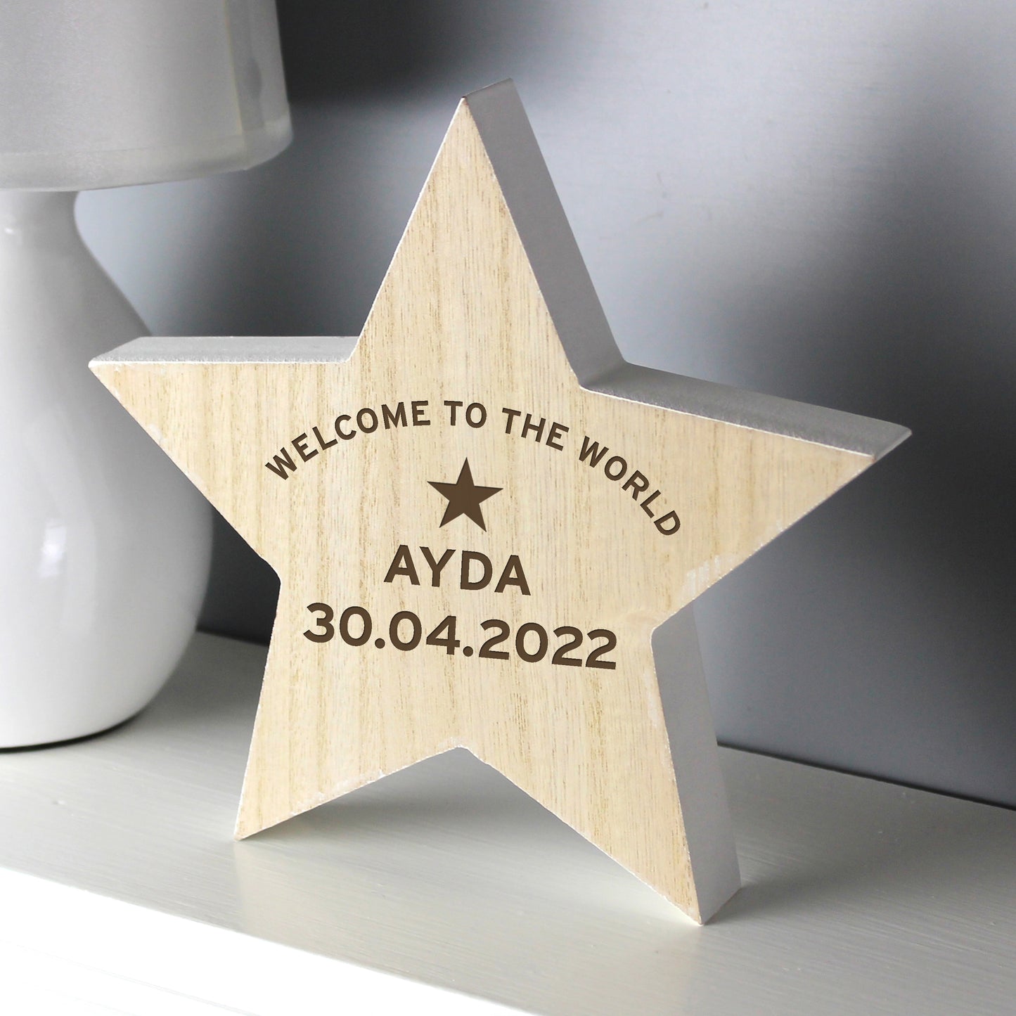 Wooden Star Ornament with Personalised Text