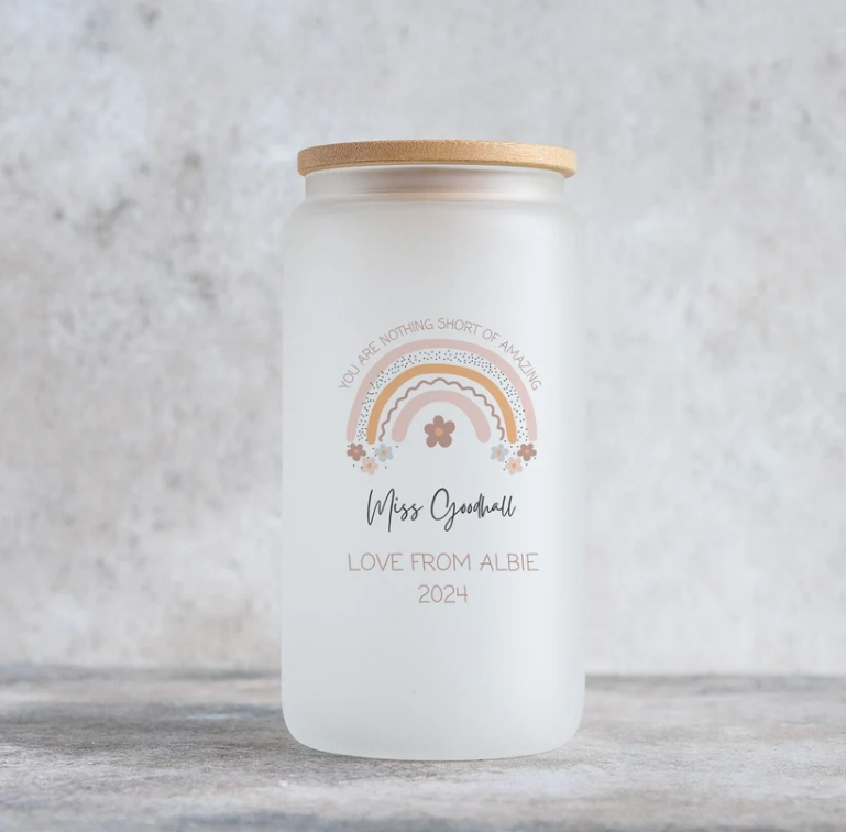 Personalised Teacher Mug - Iced Coffee Cup With Straw - Teacher Gifts - Teacher Thank You Gifts - Teacher Rainbow Gifts - Graduation Gifts