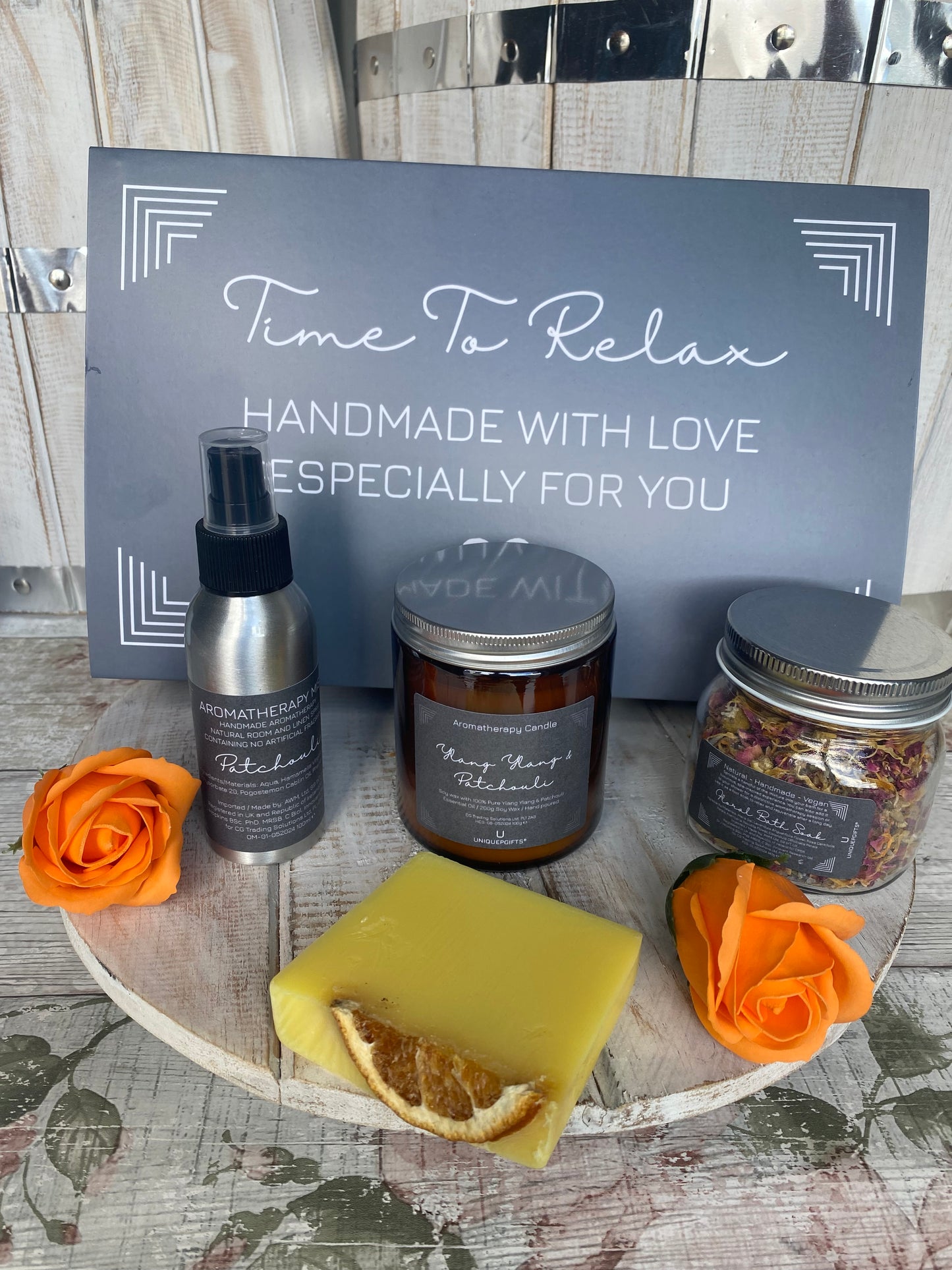 Thoughtful handmade teacher gift set – aromatherapy candle, mist, soap, and bath salts for end-of-year appreciation