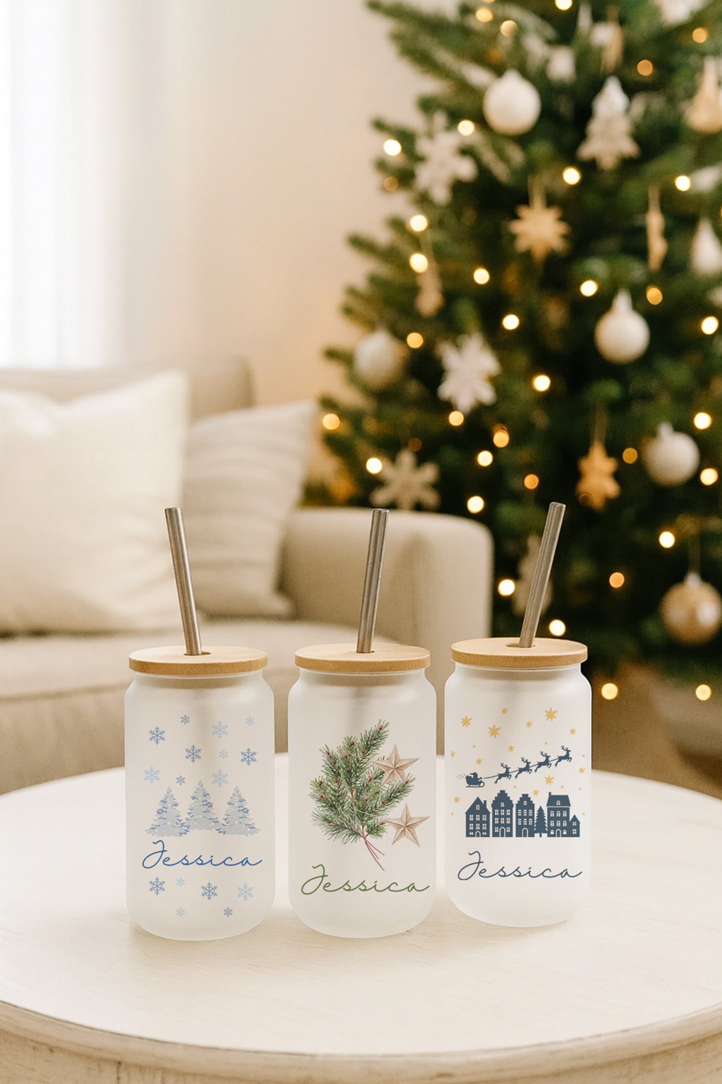Personalised Christmas Drinking Glasses - Tumblers With Straw