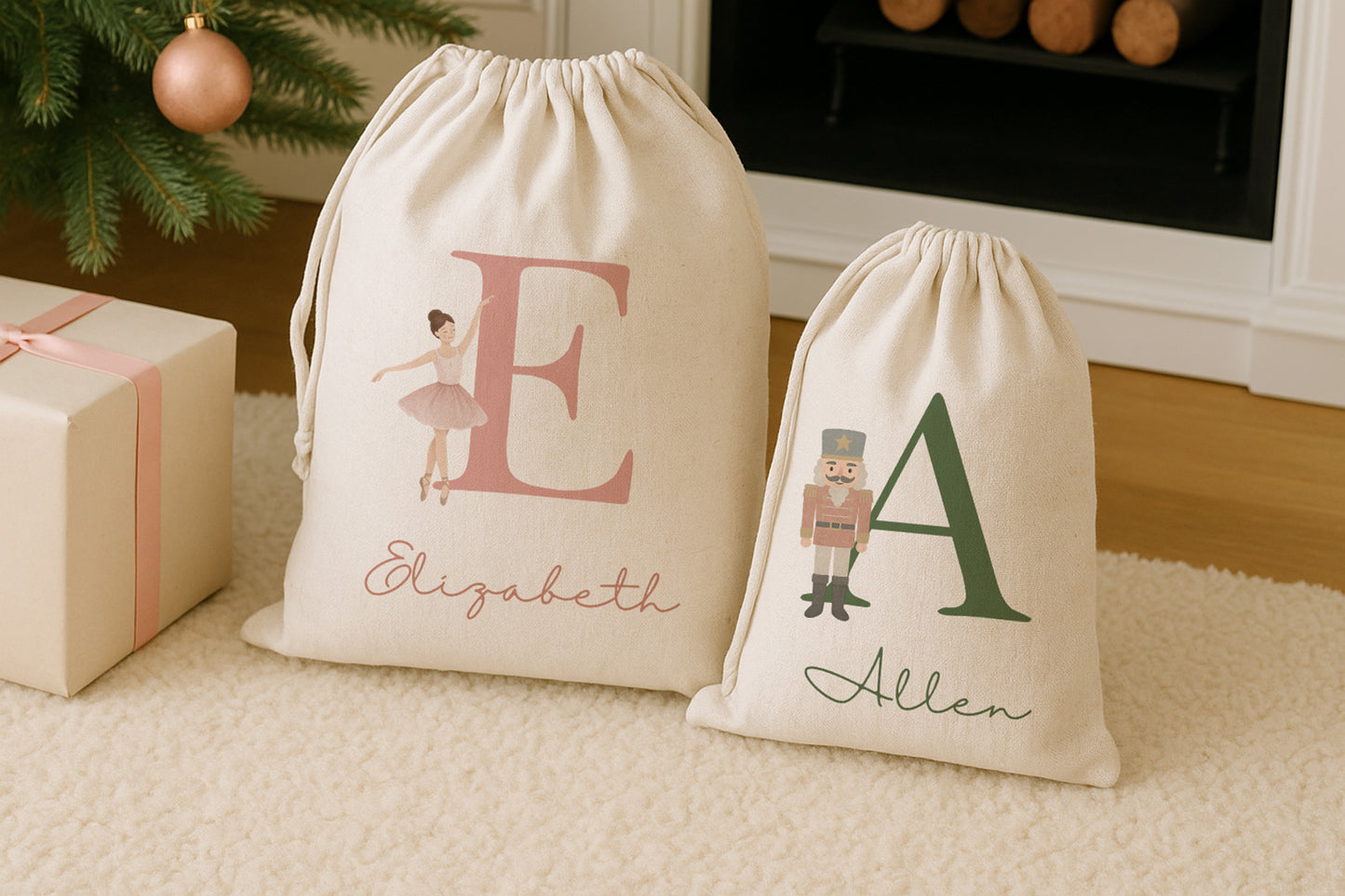Personalised Christmas Sack, Christmas Eve Bag, Santa Sack, Ballerina Name Sack, Nutcracker Name Present Gift Bag
