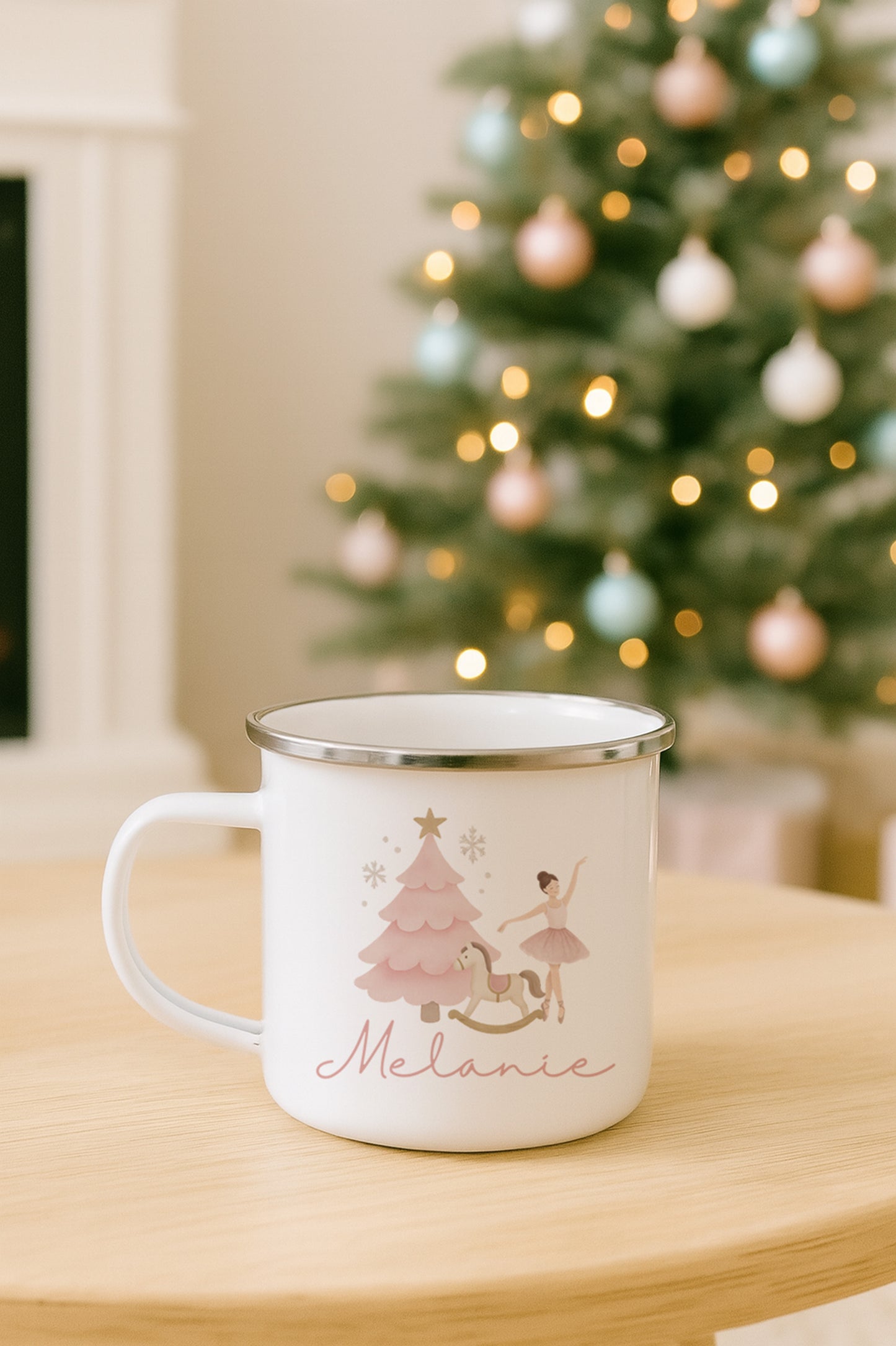 Personalised Kids Christmas Cups - Reusable Enamel Mug - Ballerina, Nutcracker & Santa Designs