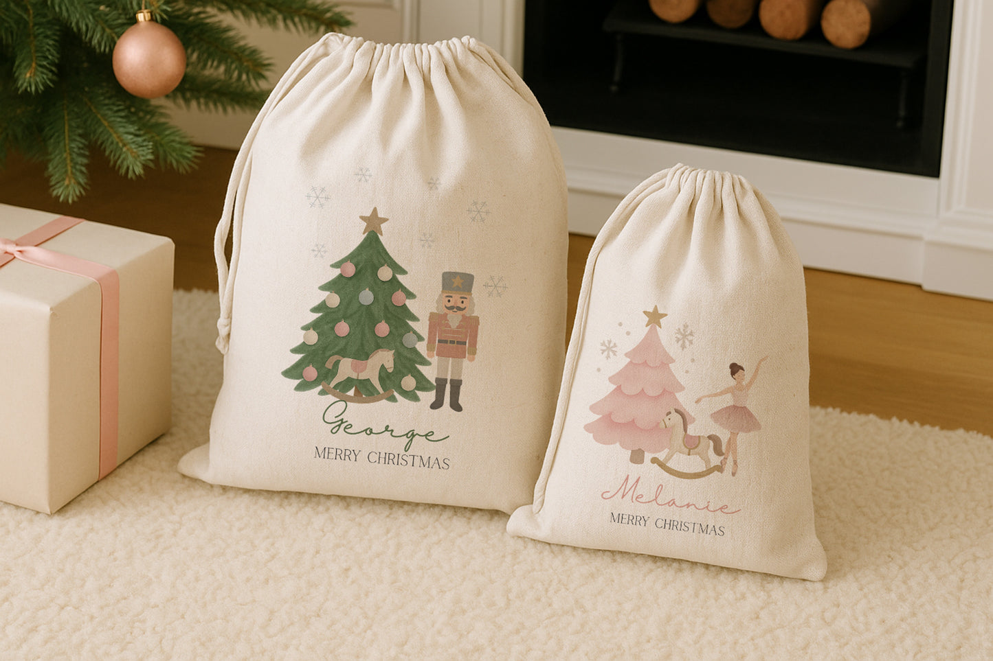 Personalised Christmas Sack - Ballerina, Nutcracker & Santa Designs - Large & Small