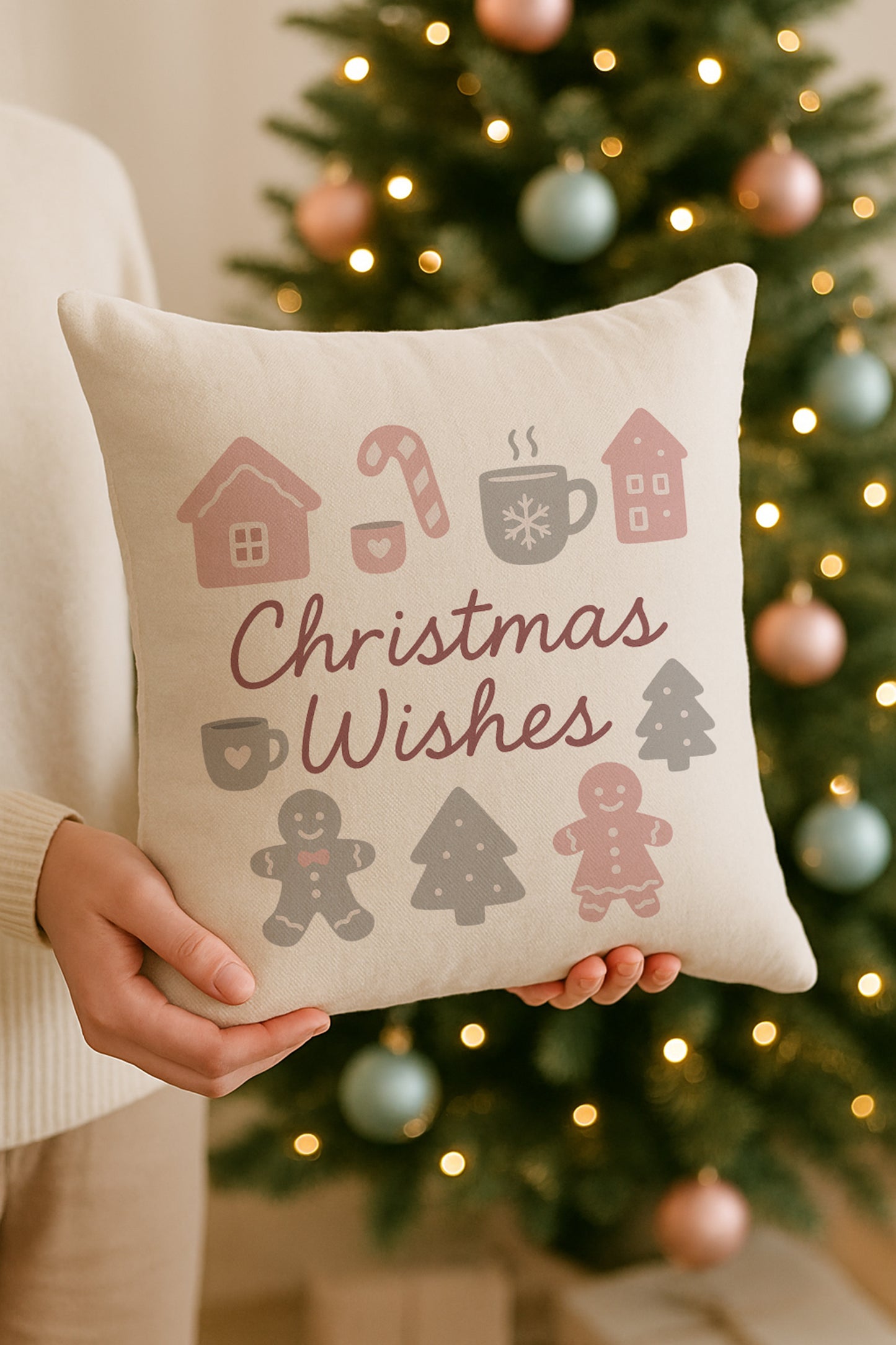 Christmas Wishes Christmas Cushion - Pink and Silver