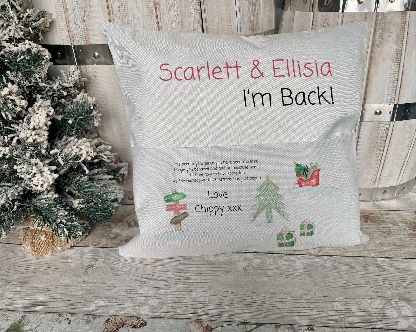Elf I'm Back Cushion, Personalised Elf Cushion, Elf Accessories, Elf Arrival Cushion, Elf Prop, Xmas Eve Box Filler