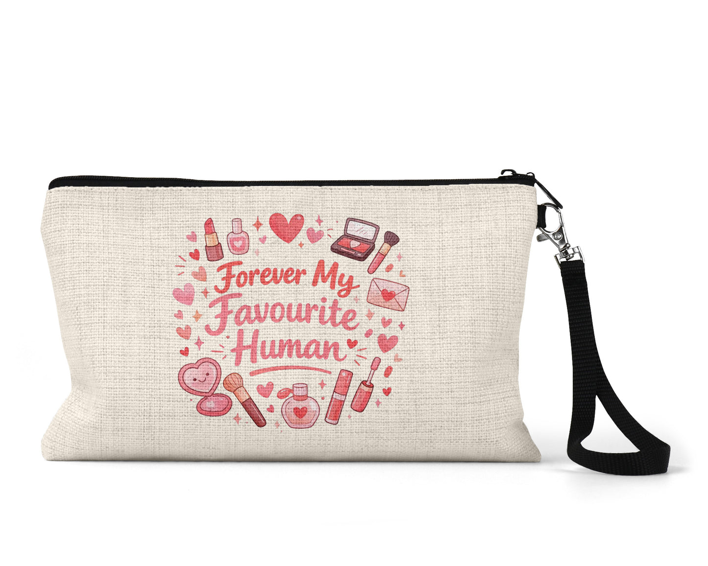 Galentine's Gift For Best Friends - My Favourite Human Makeup Bag - Pink Cosmetic Pouch