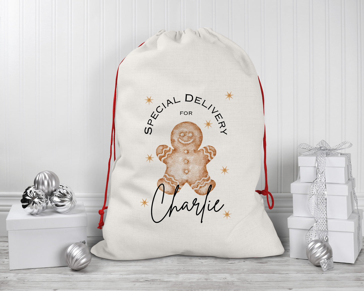 Personalised Gingerbread Man Christmas Sack, Christmas Eve Bag, Santa Sack