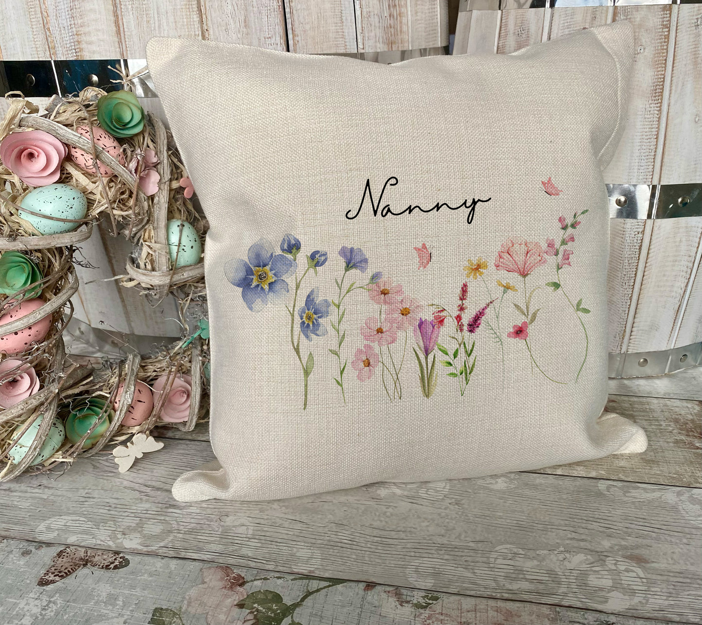 Personalised Nanny Cushion - Floral Birthday Gift for Grandma, Nan or Nana - Christmas Keepsake