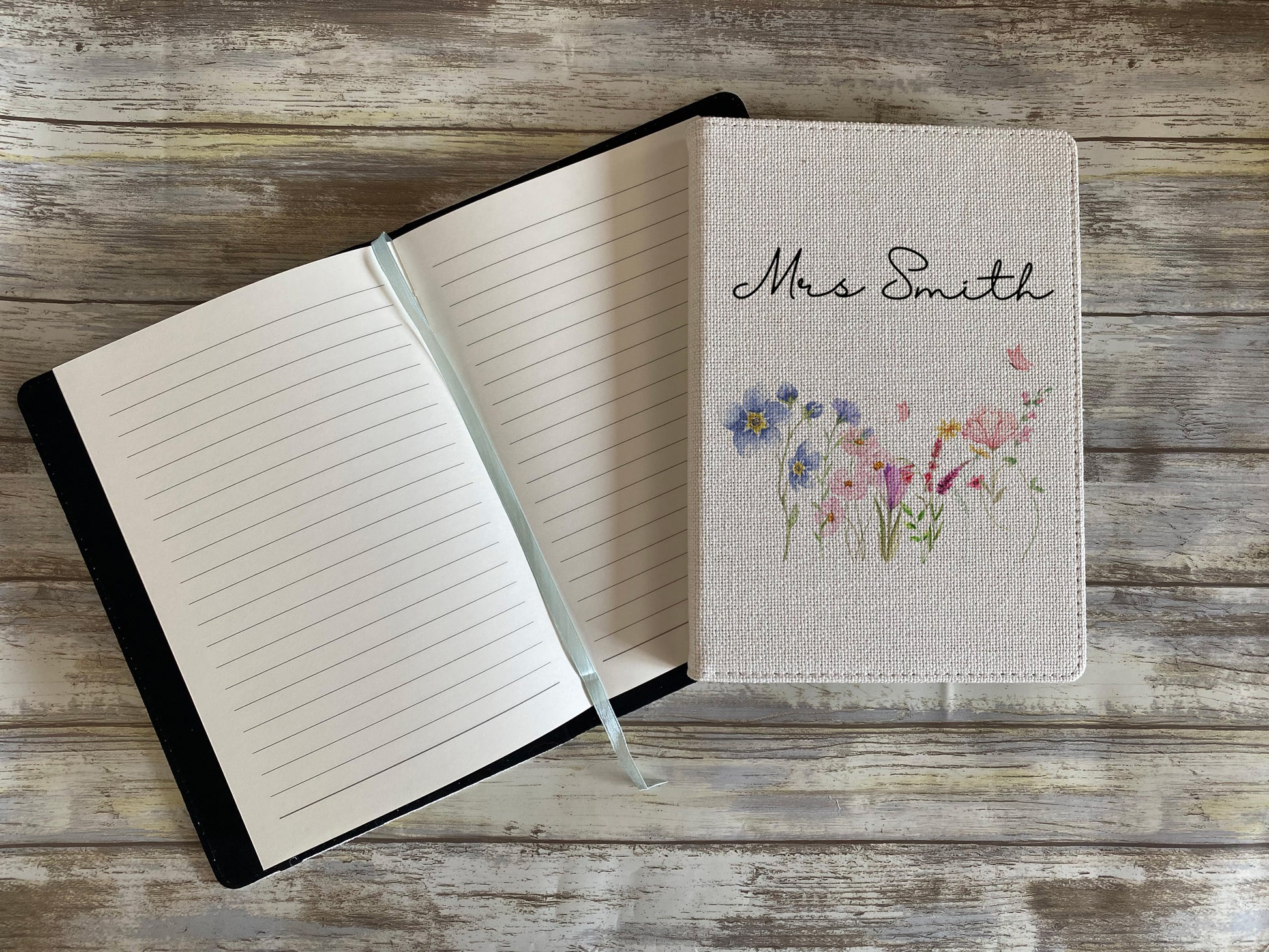 Personalised A5 Teacher Notebook with flower motif.