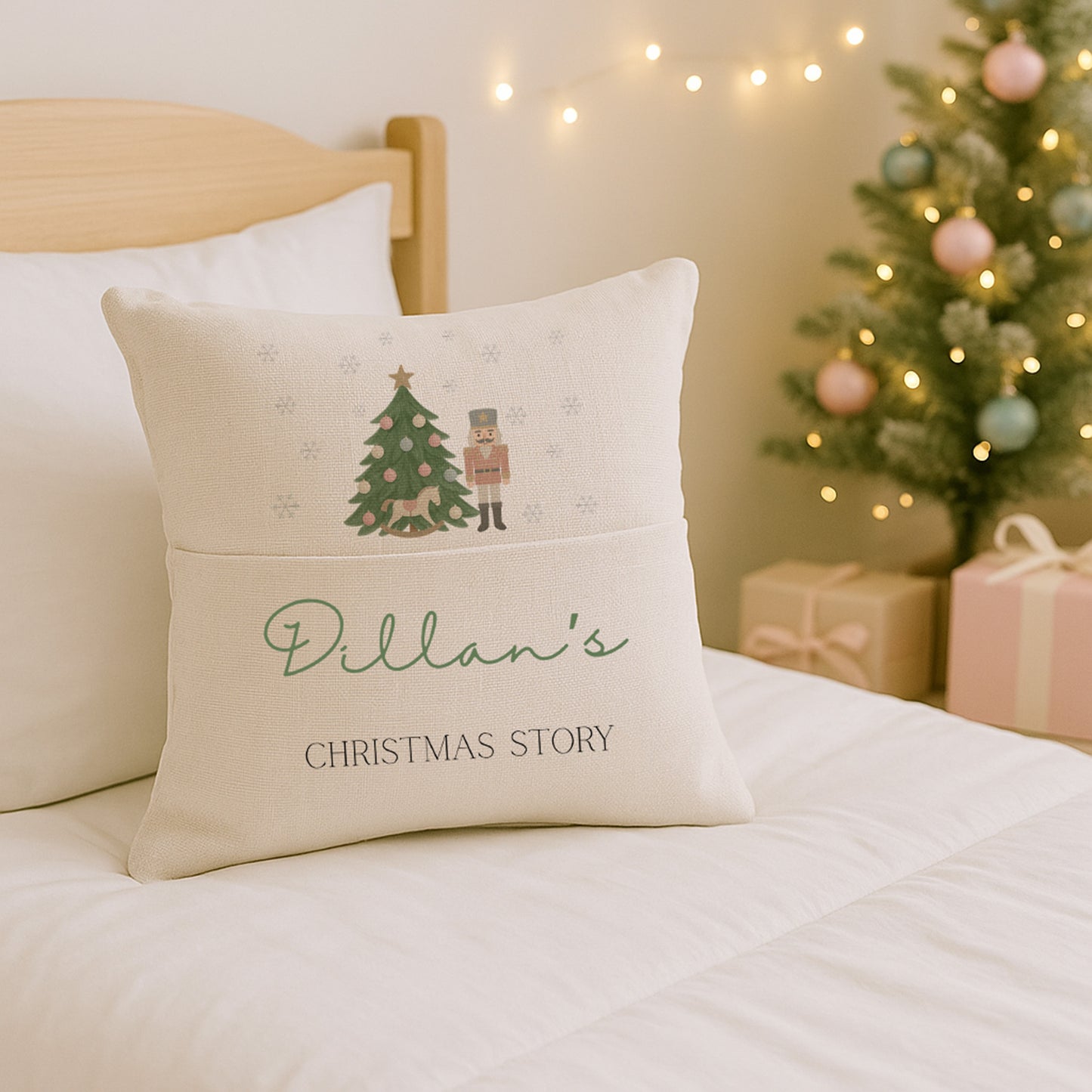 Personalised Christmas Story Book Cushion - Ballerina, Nutcracker & Santa Designs