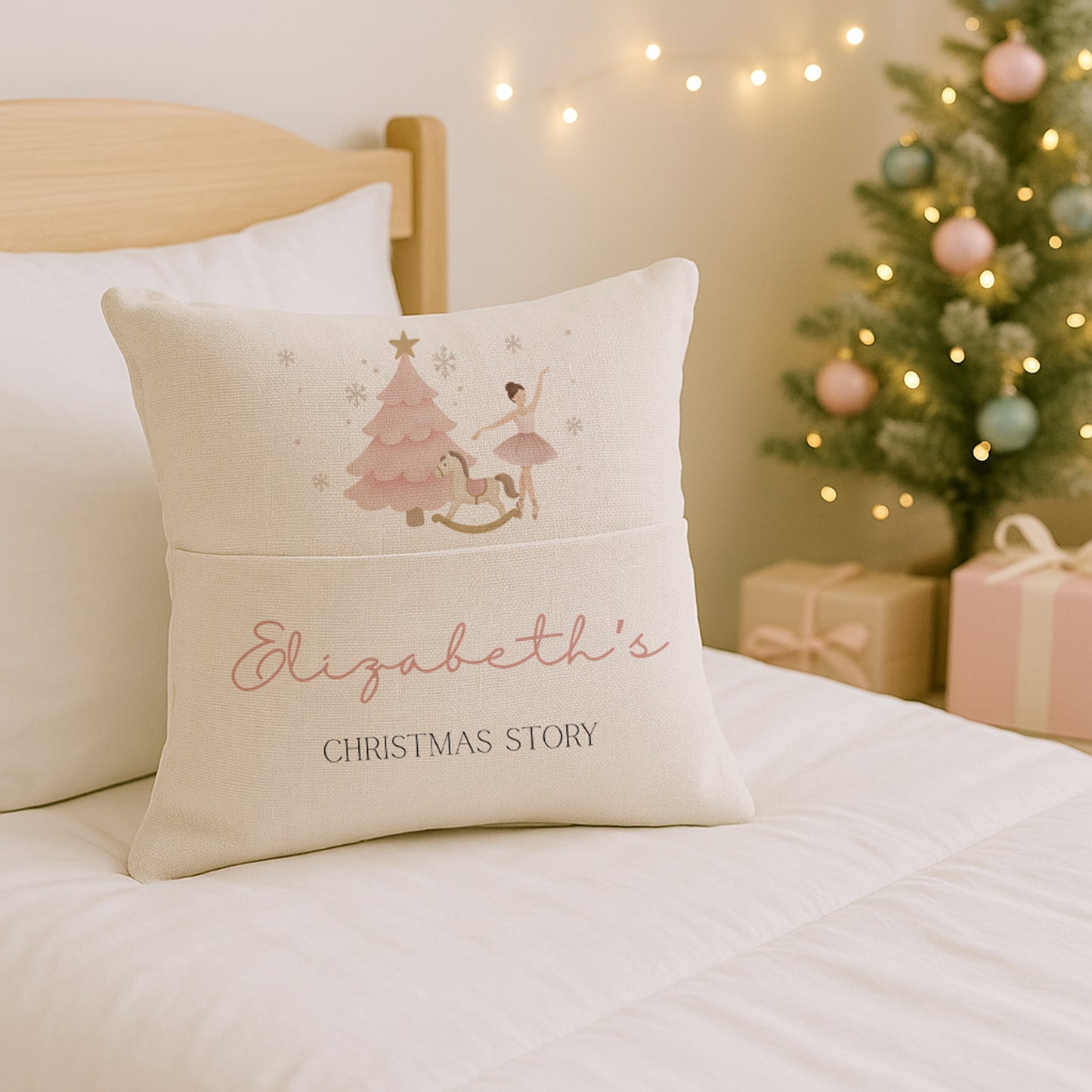 Personalised Christmas Story Book Cushion - Ballerina, Nutcracker & Santa Designs