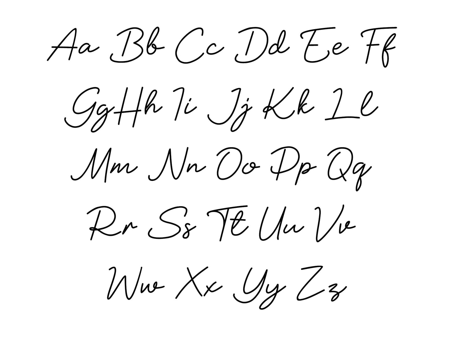 Alphabetical letters from A to Z in a cursive font on a white background