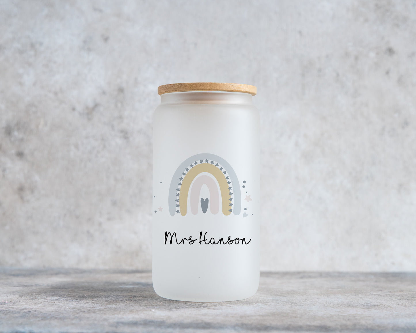 Personalised Teacher Mug, Teacher Gifts, Frosted Glass Iced Coffee Cup With Straw, Thank You Gifts