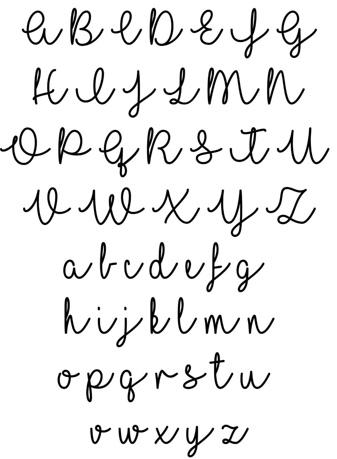 Handwritten cursive font alphabet chart – ideal script style for custom text on unique personalised gifts including tote bags, mugs, and keepsakes for children and adults