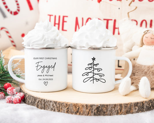 Our First Christmas Engaged, Personalised Engagement Gifts, Engagement Gift For Couples, Couple Christmas Gifts, Personalised Camping Mugs