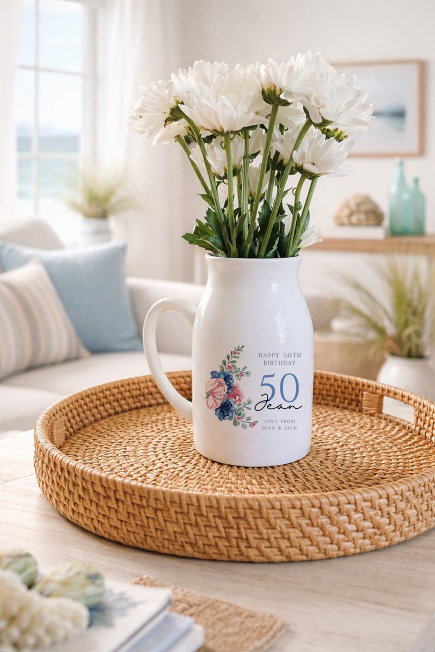 Personalised 50th Birthday Flower Jug Vase, Milestone Gift for Friends, Mum, Nan Keepsake Present