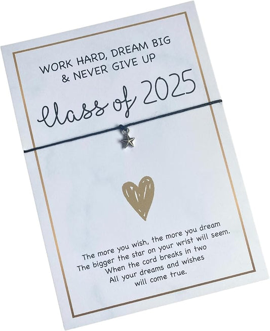 Class of 2025 wish bracelet gift with star charm and motivational quote card – perfect graduation keepsake