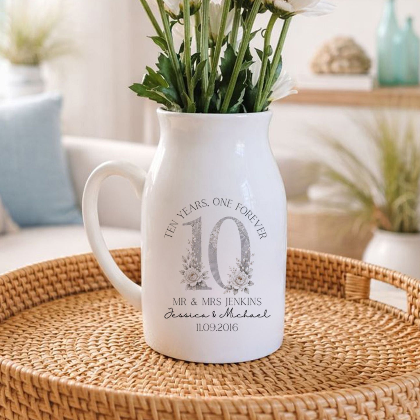 personalised wedding anniversary vase with custom names and wedding date