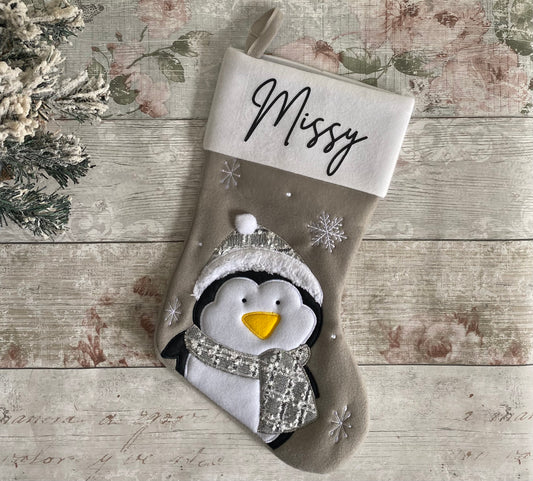 Personalised Christmas Stocking - Family Christmas Stocking - Christmas Eve Stocking - Penguin Snowman Stocking