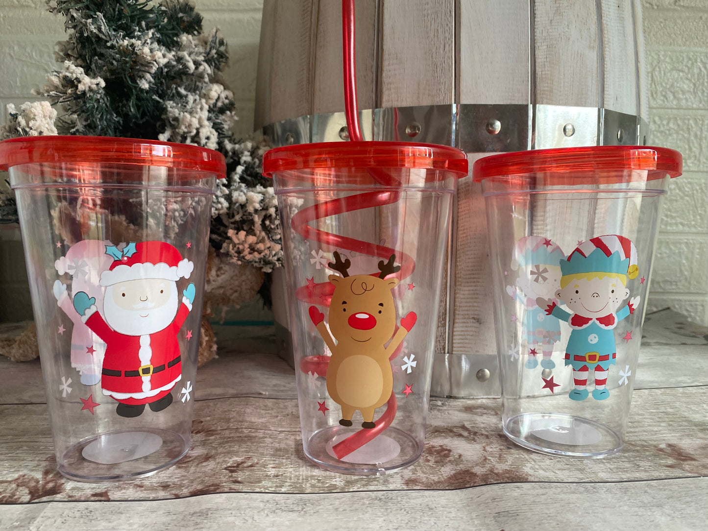 Christmas Party Cups For Kids, Santa / Reindeer / Elf, Xmas Eve Box Fillers - PACK OF 3