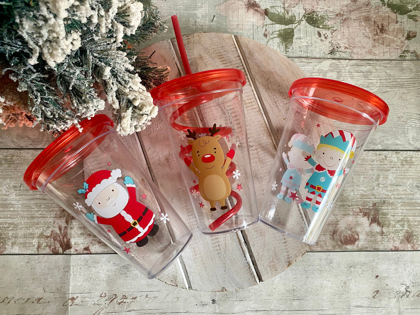 Christmas Party Cups For Kids, Santa / Reindeer / Elf, Xmas Eve Box Fillers - PACK OF 3