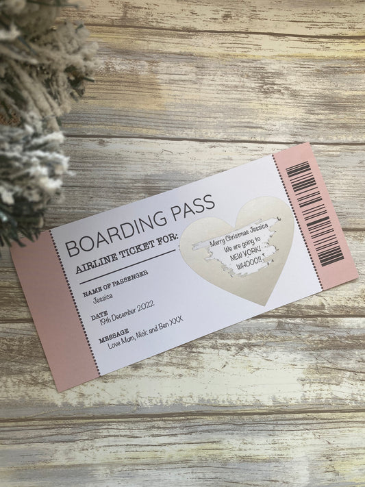 Boarding pass on a wooden surface with decorative elements