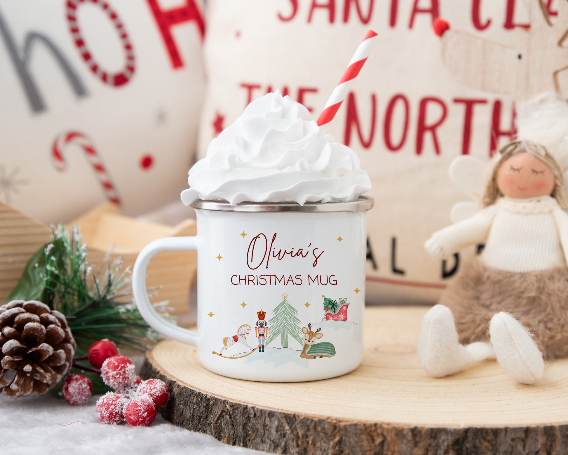 Children's Christmas Mug, Christmas Eve Mug, Personalised Enamel