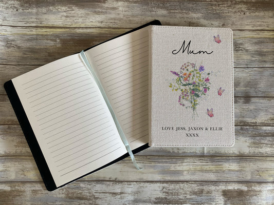 Personalised Mum Notebook – Mother’s Day Gift for Mum, A5 Linen Journal, Custom Mother Gift, Floral Notebook, Keepsake Journal, Gift for Her