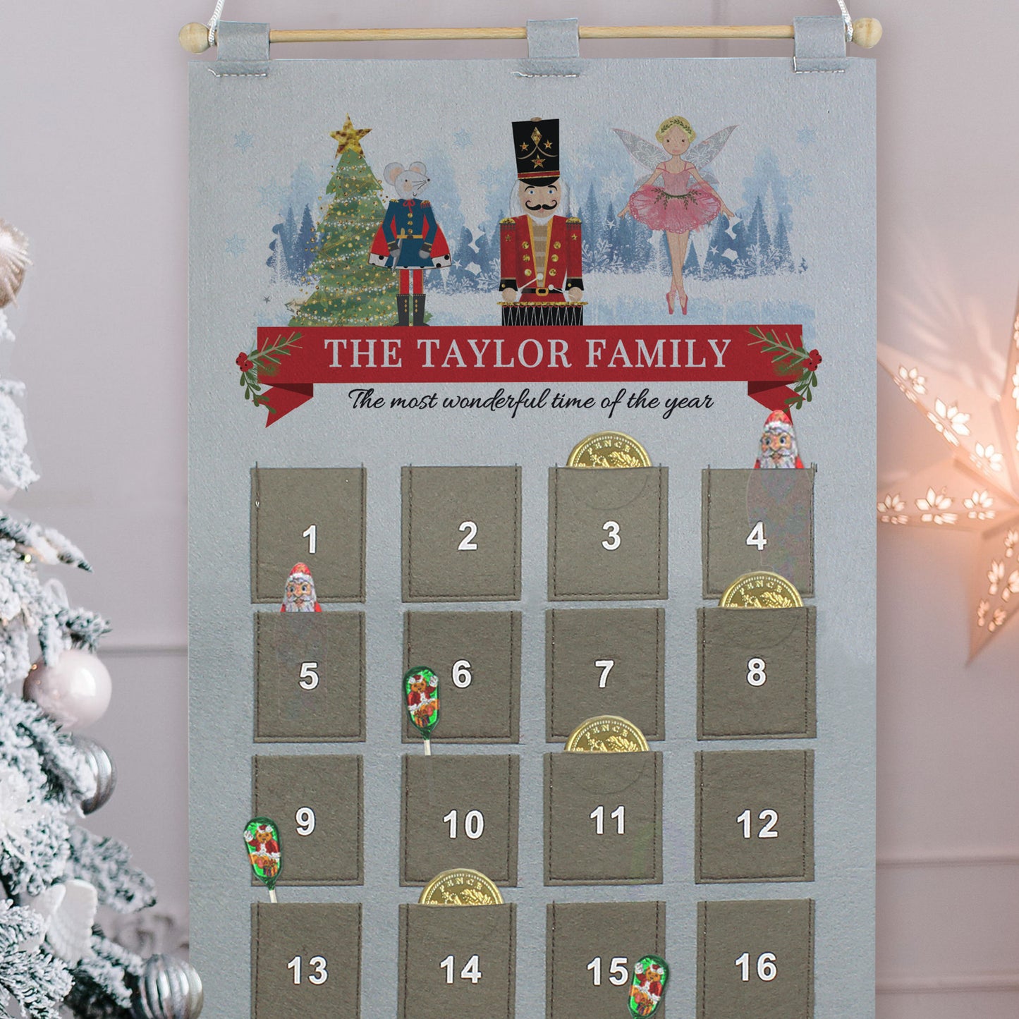 Personalised Nutcracker Advent Calendar In Silver Grey