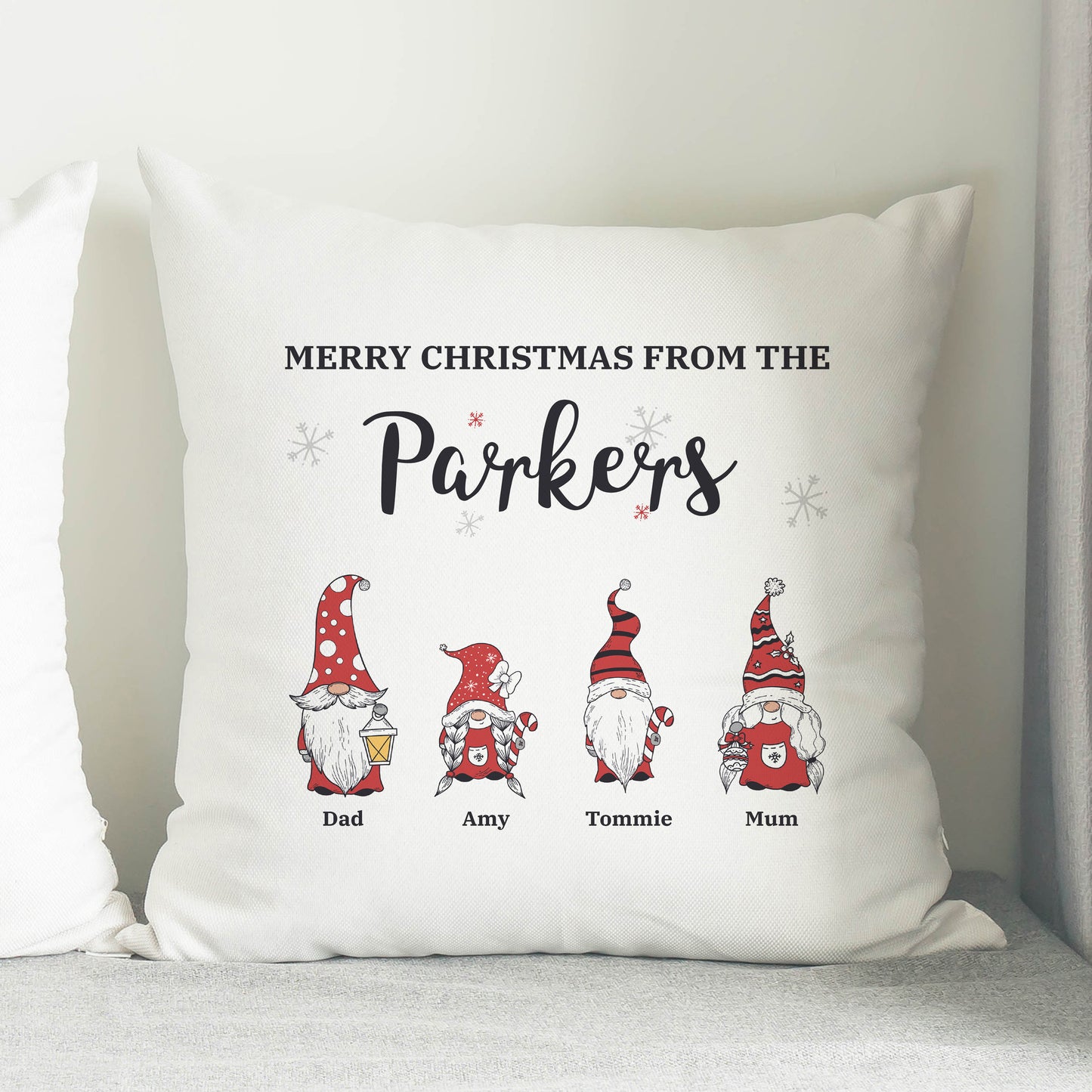 Personalised Gonk Family Christmas Cushion