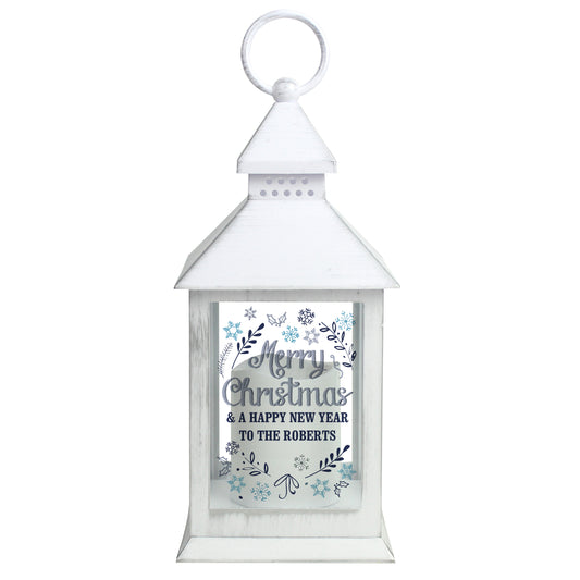 White lantern with 'Merry Christmas & A Happy New Year' text on a white background