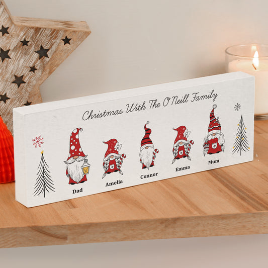 Personalised Gonk Family Christmas Wooden Mantel Decoration