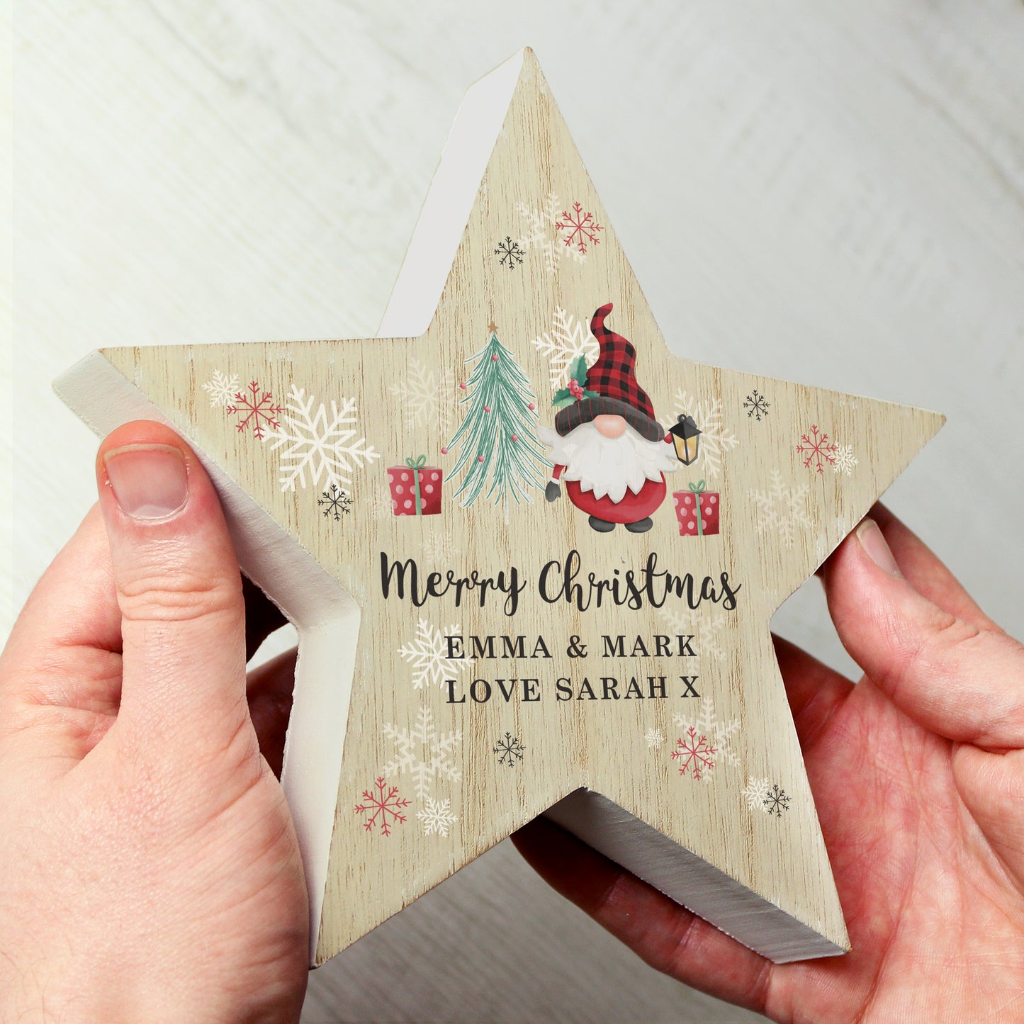 Personalised Gonk Christmas Wooden Star Ornament