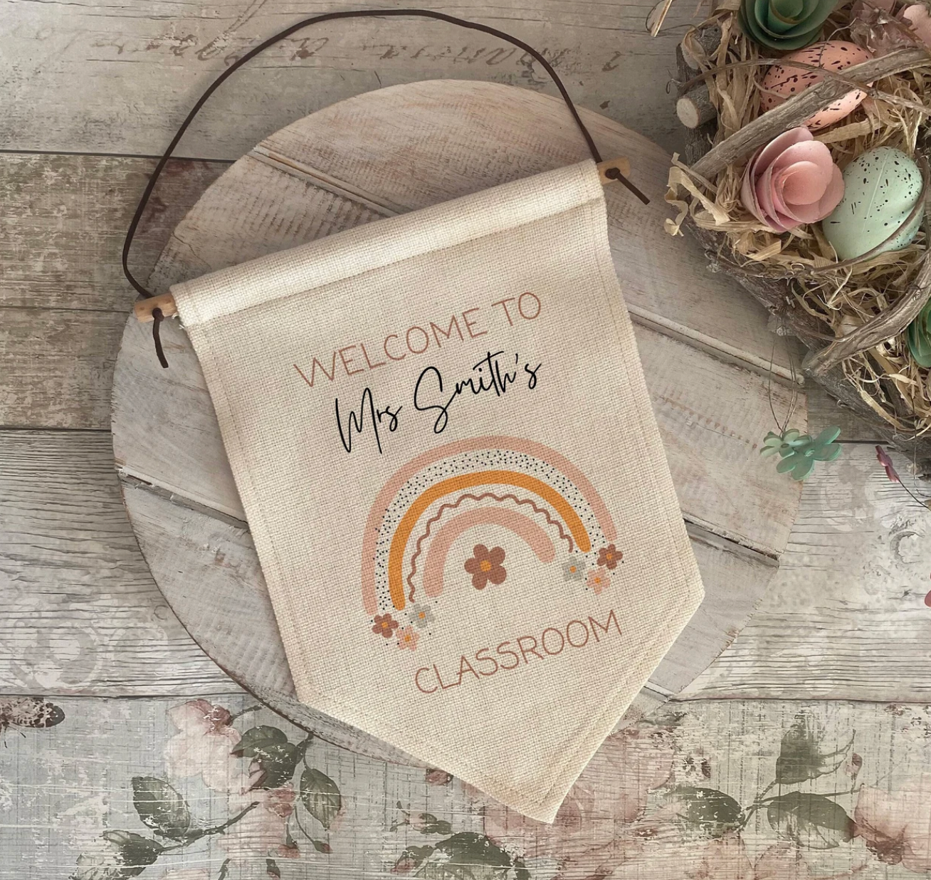 Personalised Teacher Gift Set – Jute Tote Bag, Mug, Classroom Sign and Flower Vase – End of Term Thank You Present, Graduation Gift, New TA
