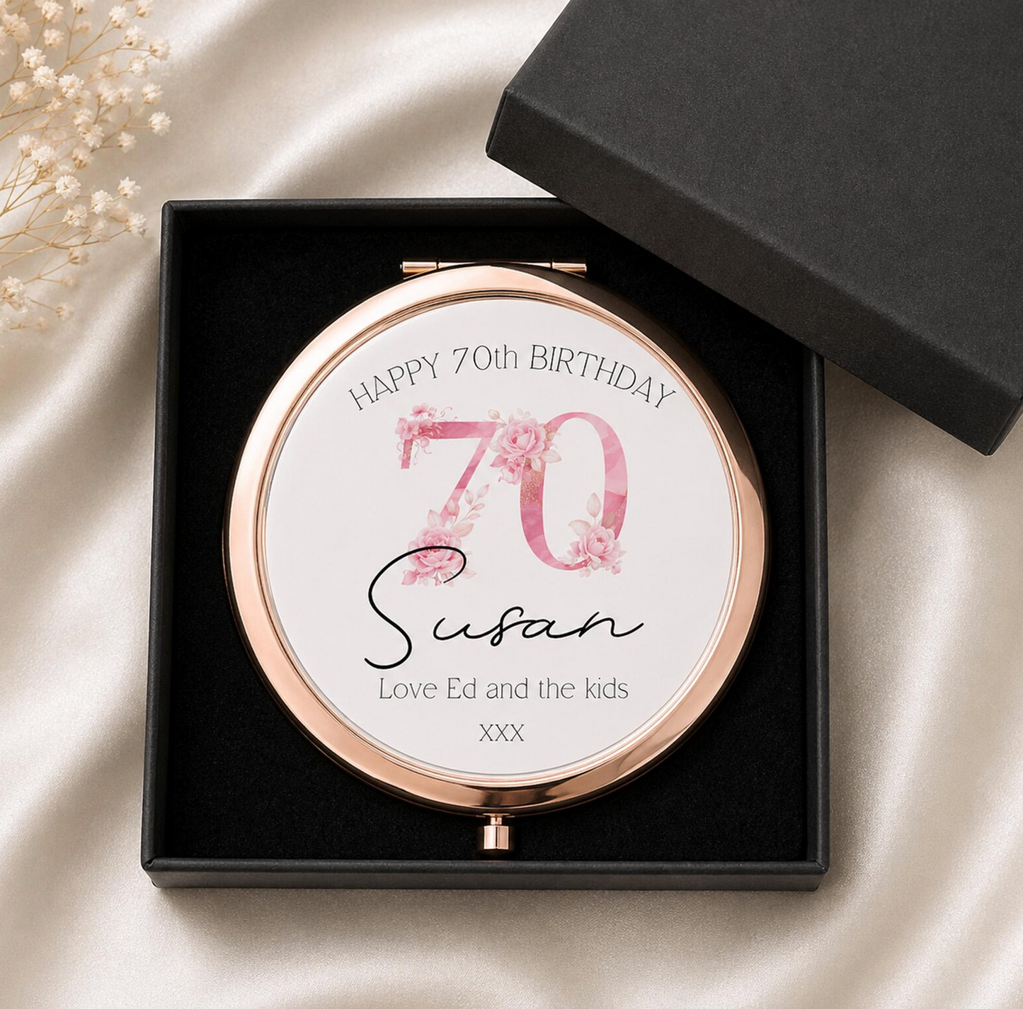 Personalised Birthday Compact Mirror, 30th 40th 50th 60th 70th 80th Birthday Gift for Her, Custom Milestone Birthday Keepsake, Mum Nan Gift