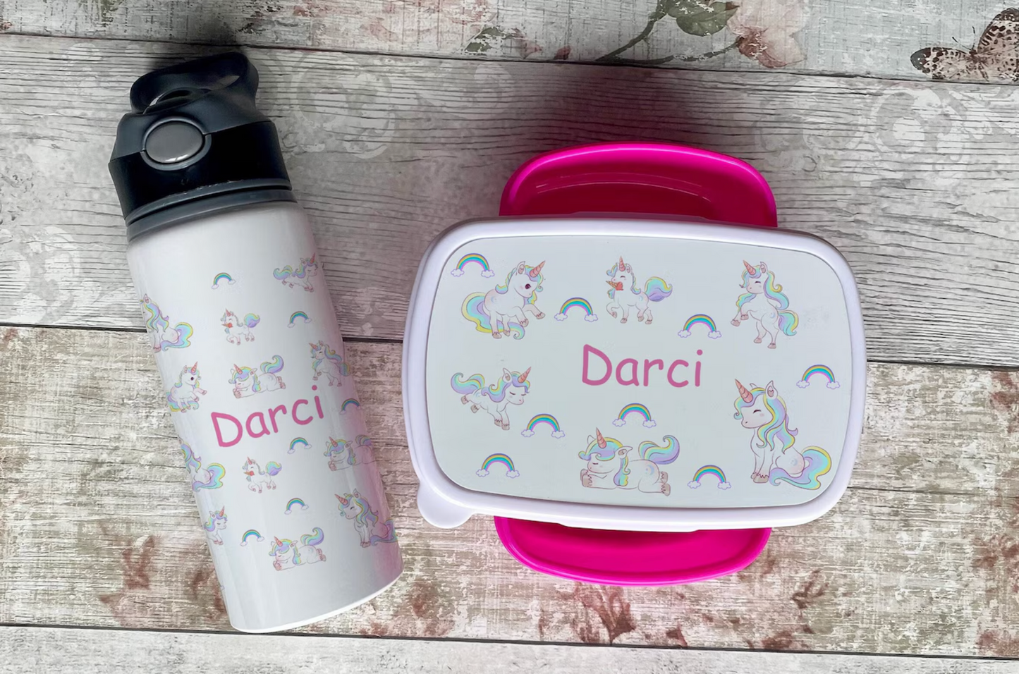 Personalised First Day Of School Gifts - Girls School Supplies - Unicorn Water Bottle - Girls Water Bottle - Personalised Nursery Snack Box