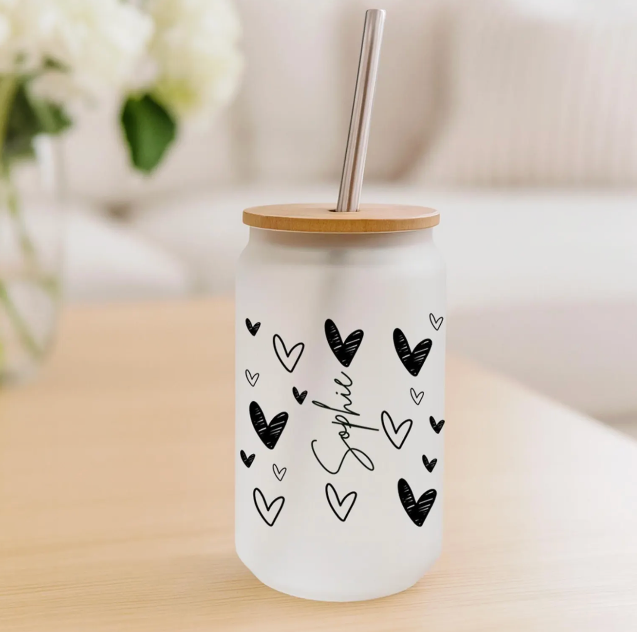 Personalised Iced Coffee Cup, Mother's Day Gift, Nanny Mothers Day Gift, Iced Coffee Glass Tumbler With Straw