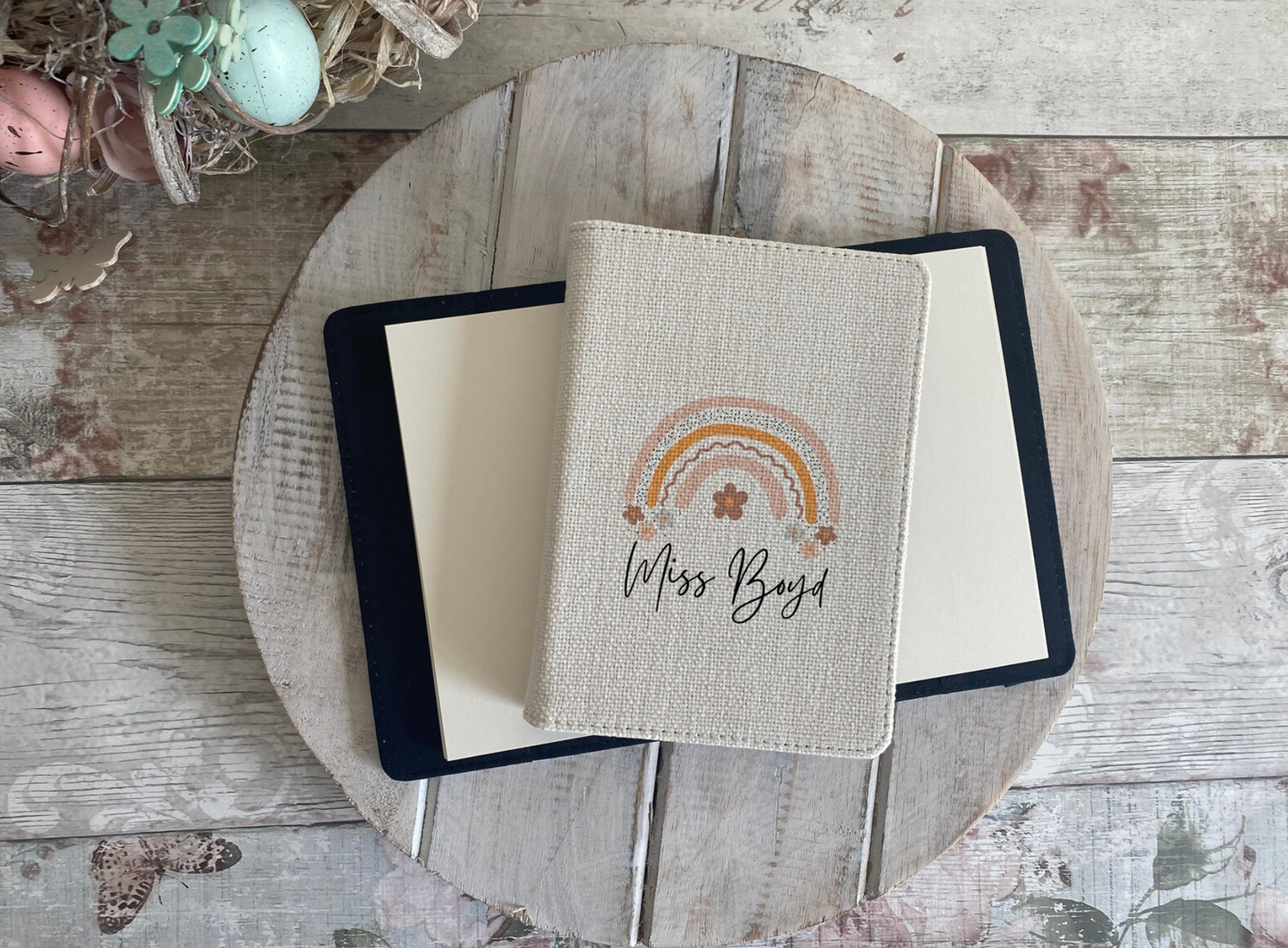 Personalised Girls Notebook, Girls School Supplies, Back To School Gift, Rainbow Notebook, Rainbow Gift, Girls Stationery, Linen Notebook A5