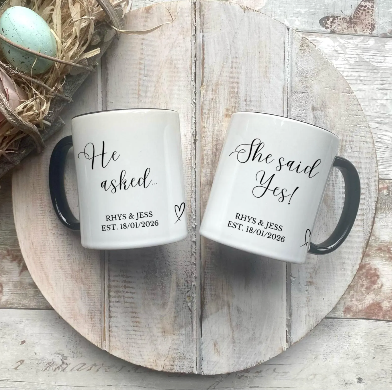 Personalised Engagement Mugs, He Asked She Said Yes Couple Gift