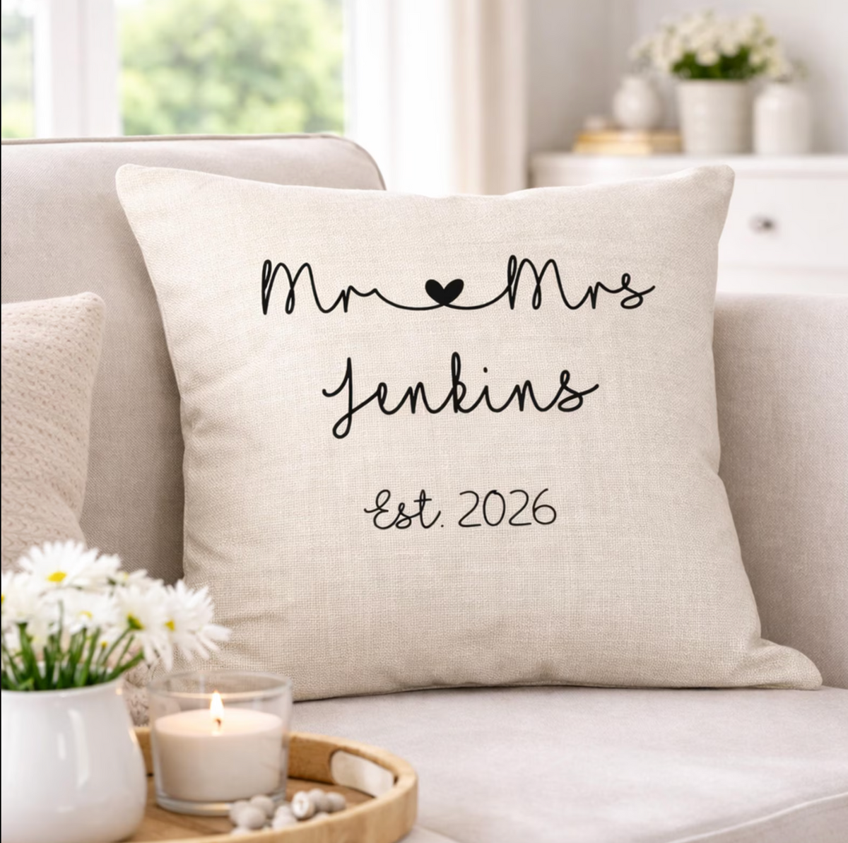 Personalised Wedding Gift, Mr and Mrs Cushion, Anniversary Keepsake