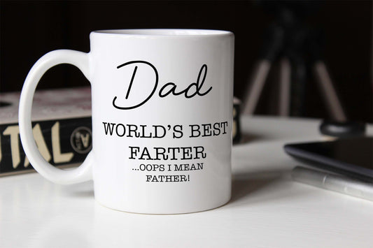 Personalised White mug with humorous text on a table