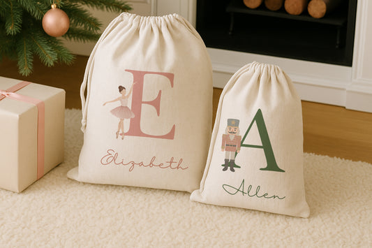 Personalised Christmas Sack, Christmas Eve Bag, Santa Sack, Ballerina Name Sack, Nutcracker Name Present Gift Bag