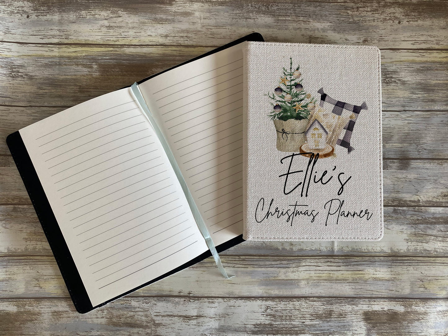 Personalised Christmas Planner, Christmas Notebook, Xmas Planner, Linen A5 Book