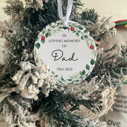 Personalised Memorial Decoration hanging on a Christmas Tree