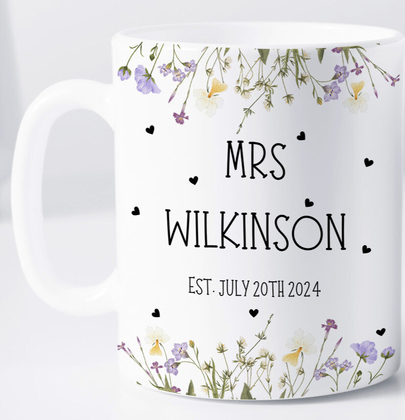 Personalised Wedding Gift, Mr and Mrs Mug Mugs, Couple Gifts, Anniversary Gift, Wedding Gift For Friends, Wild Flower Wedding