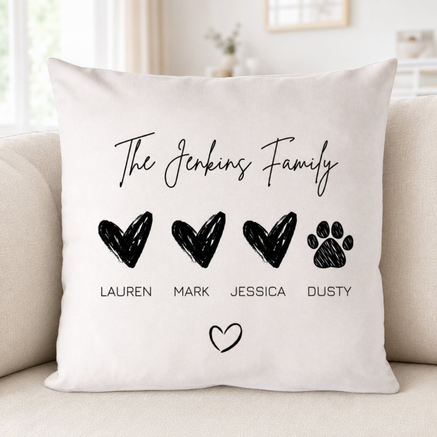 Personalised Family Heart Cushion - Mother's Day Gift - New Baby Gift - Family Cushion - Mum Gift - Housewarming Gift