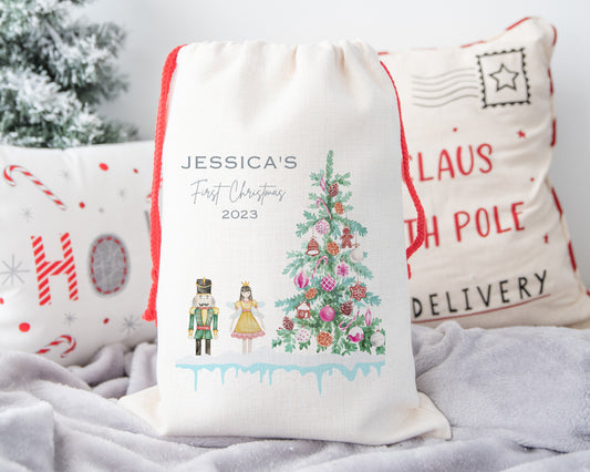 Personalised First Christmas Stocking, Christmas Stocking For Girls, 1st Christmas Santa Sack