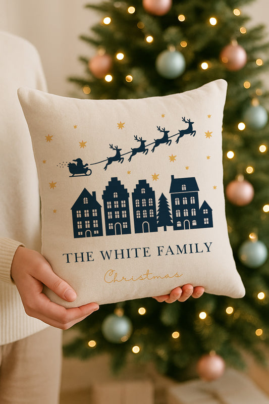 Personalised Christmas Family Cushion - Xmas Decor - Navy